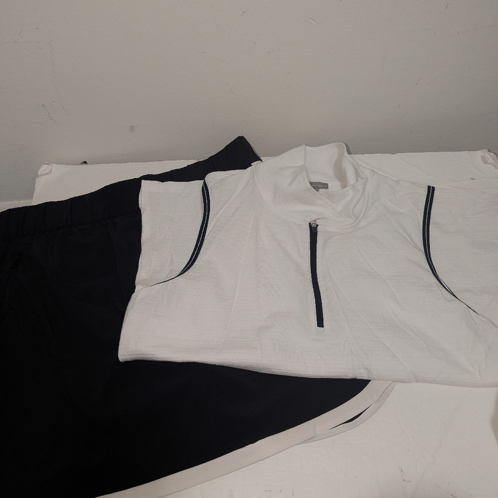 Talbots White and Black Quarter-Zip Top and SKorts Set